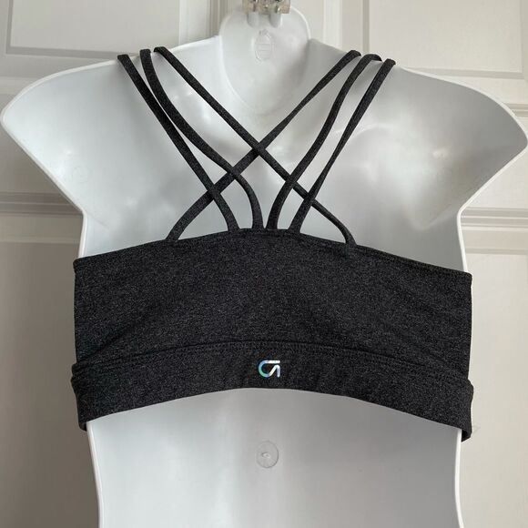Gap Fit Marbleized Racerback Triple Stripe Sports Bra Gray Medium Athleisure M - Picture 5 of 10